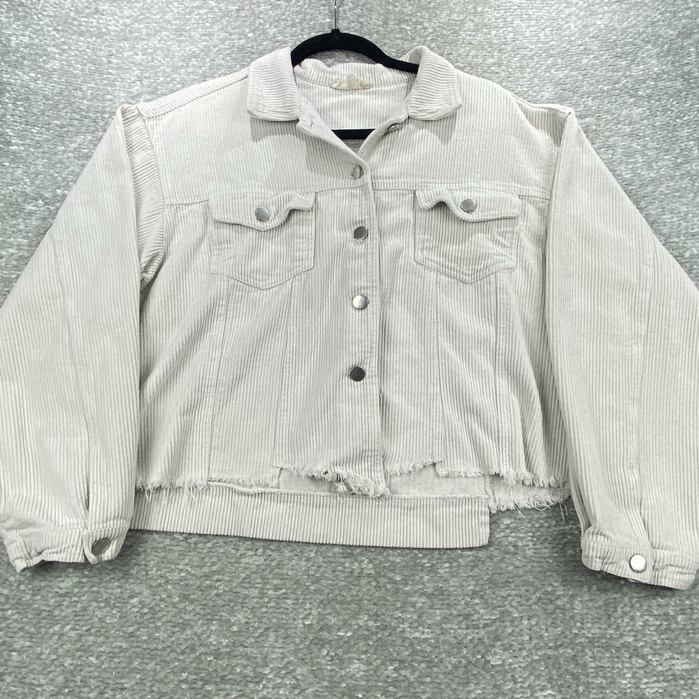 Altard State  Womens‎ Medium Crop Shacket Jacket Corduroy Trucker Distressed